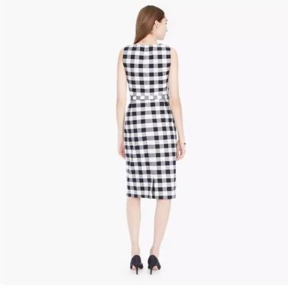 J.CREW | Navy Blue Gingham Checkered Sleeveless Straight Belted Midi Dress | 2T - Picture 4 of 10